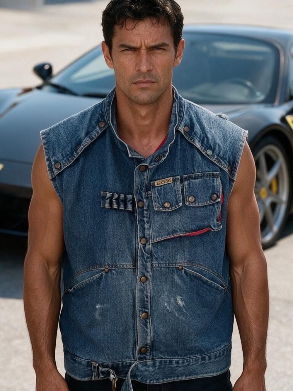 Vintage Italstyle Ferrari Denim Vest XL